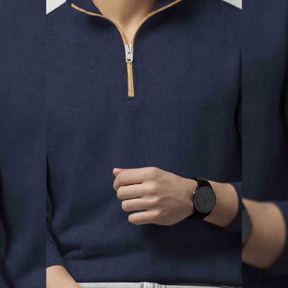 Men High Neck Quarter Zip Up Navyblue Sweatshirt