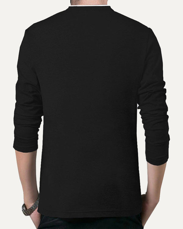 Men Henley Black Full Sleeve T-Shirt