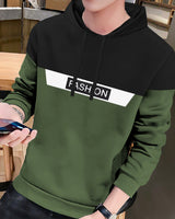 men Black Olive Green Hooded T-shirt