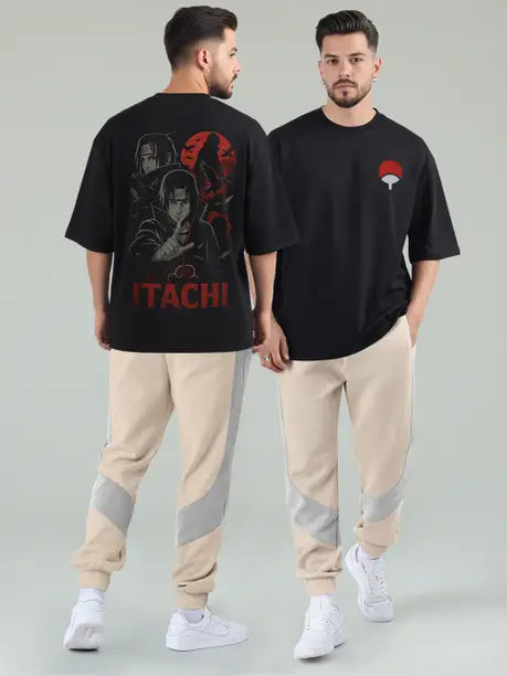 Men Outfit Set - Oversized Printed T shirts & Plain Track Pants - 13 Variants