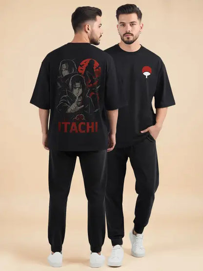 Men Outfit Set - Oversized Printed T shirts & Plain Track Pants - 13 Variants