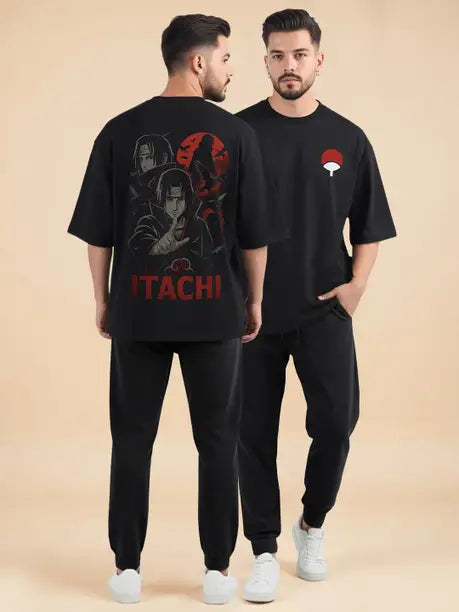 Men Outfit Set - Oversized Printed T shirts & Plain Track Pants - 13 Variants