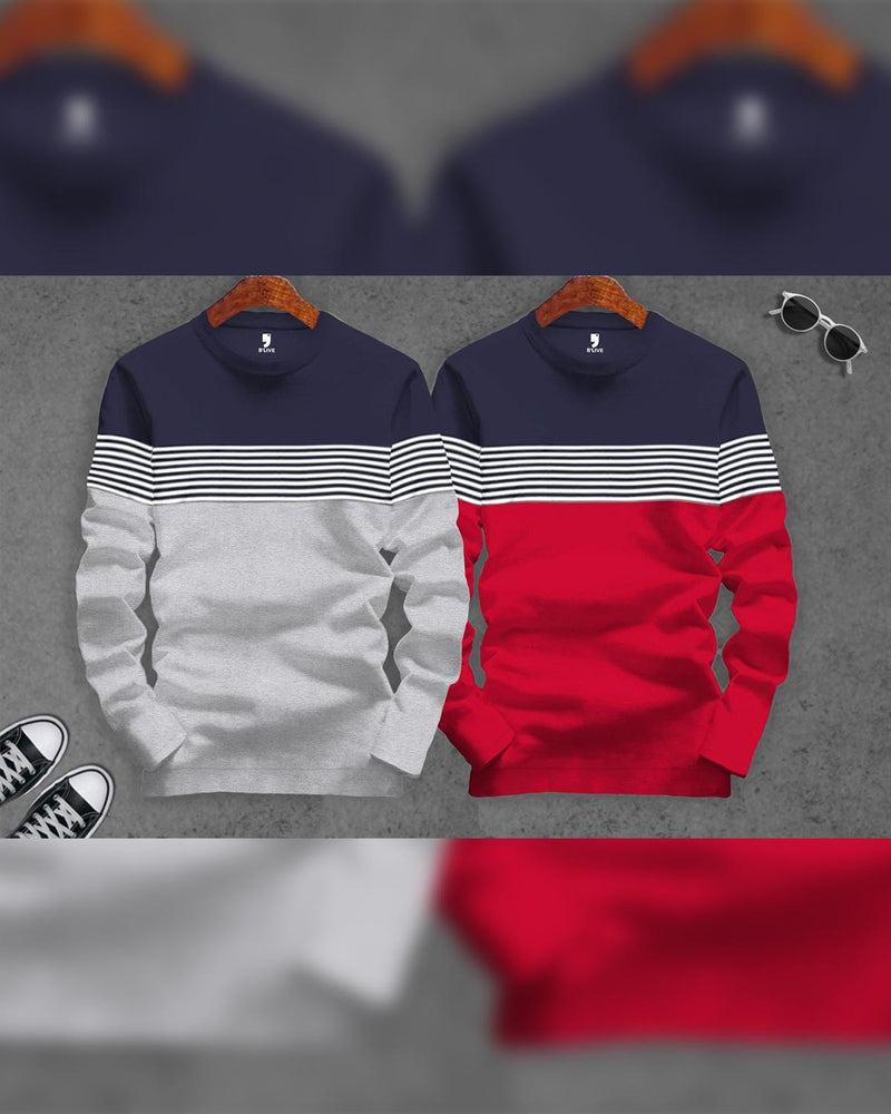 (Pack of 2) Men Full Sleeve STRIPED T-shirts Combo
