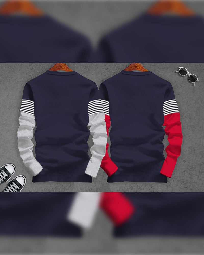 (Pack of 2) Men Full Sleeve STRIPED T-shirts Combo