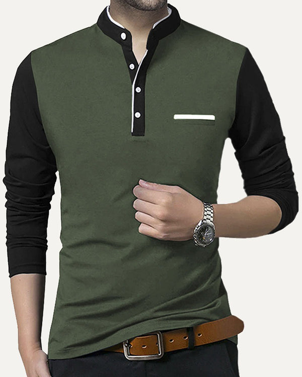Full Sleeve OliveGreen Black Tshirt