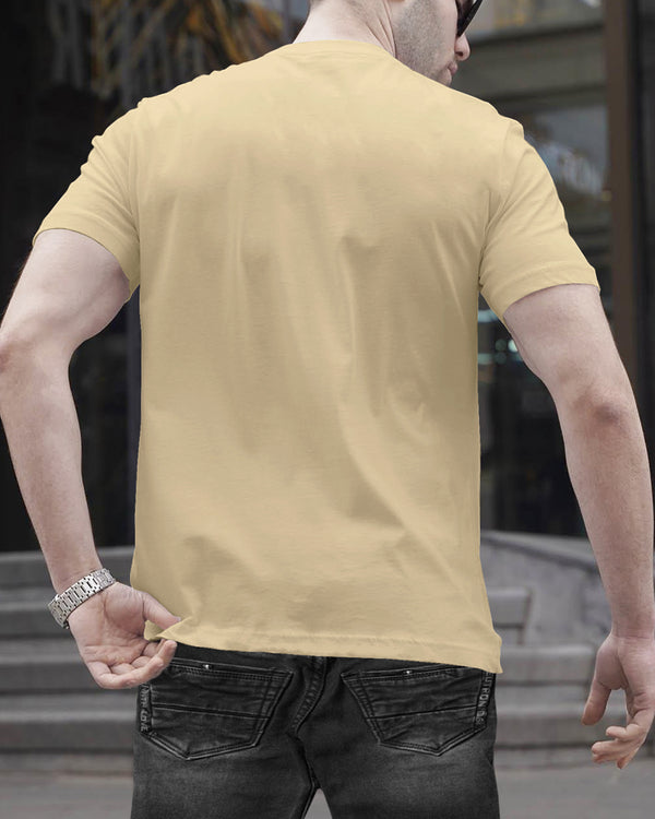 Men Beige V neck Button Half Sleeve T-shirt