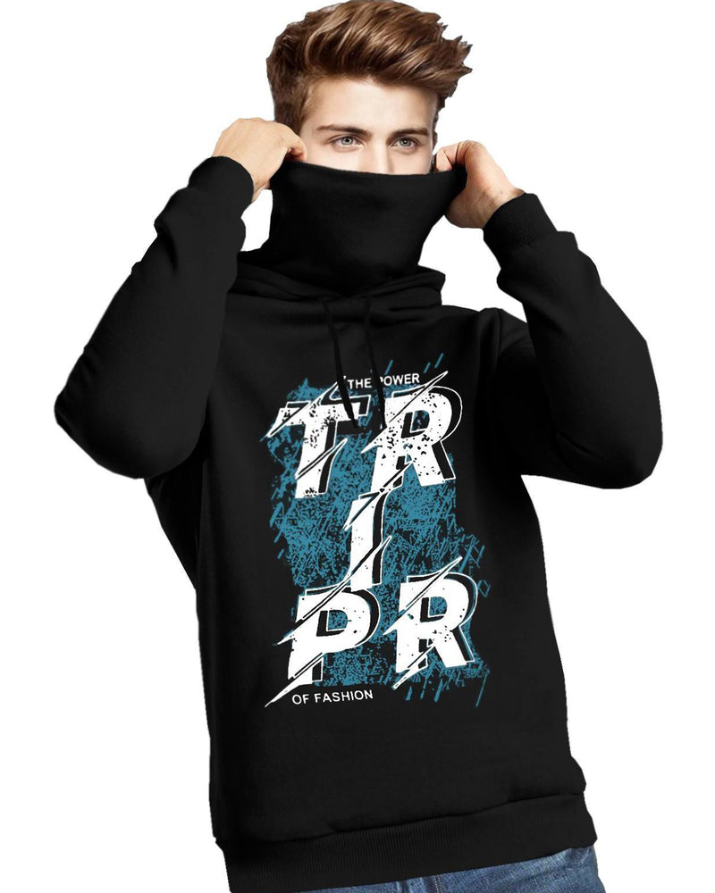 Tripr प्रिंटेड पुरुषों के लिए हुडेड नेक काली टी-शर्ट