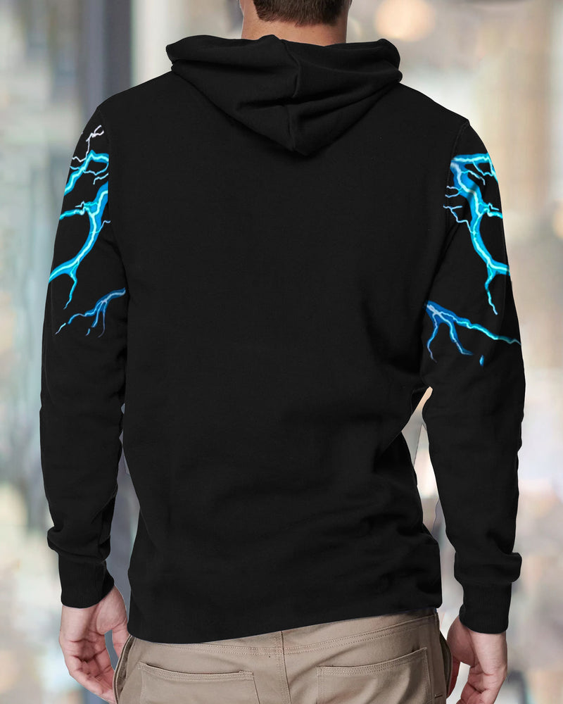 Men Thunder Printed Hooded Neck Black T-Shirt