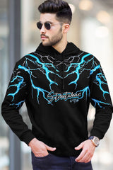 Men Thunder Printed Hooded Neck Black T-Shirt