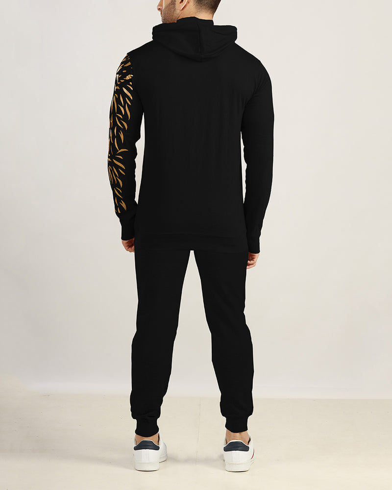 Men Hooded Lion Printed Black | Black Tracksuit with Mask