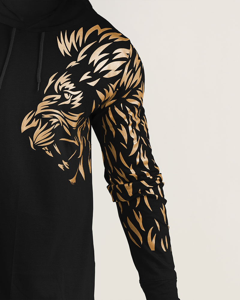 Men Hooded Lion Printed Black | Black Tracksuit with Mask