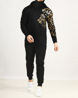 Men Lion Printed Black | Black Hooded Tracksuit with Mask