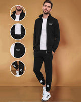 Mens Round Neck Black Winter Jacket / Black Printed Trackpant