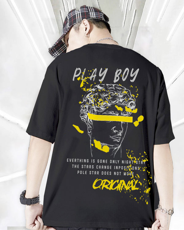 Black Oversized Men Playboy Graphic Printed T-shirt