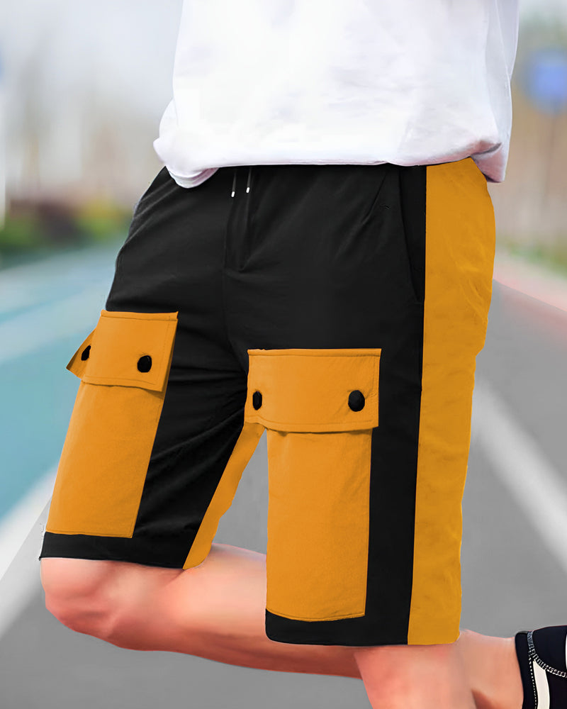 Men Colourblocked Multi-pocket Yellow-Black Shorts