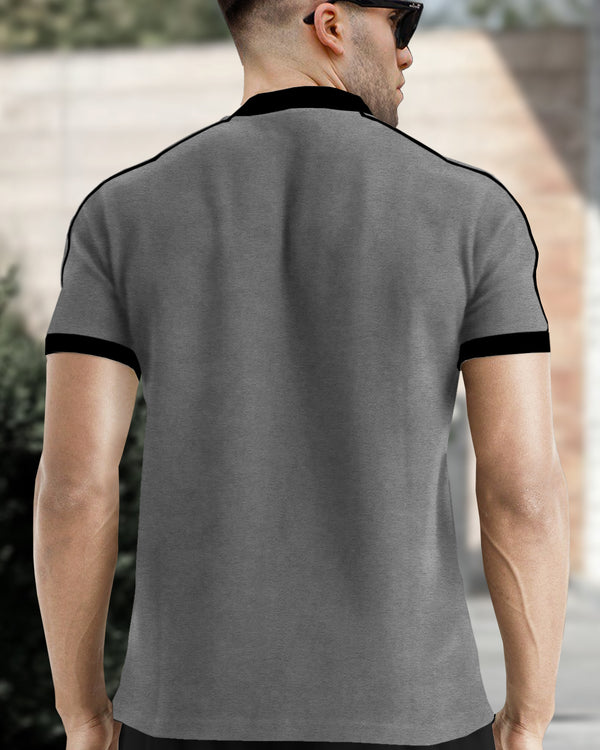 Zipper Collar Black T-Shirt