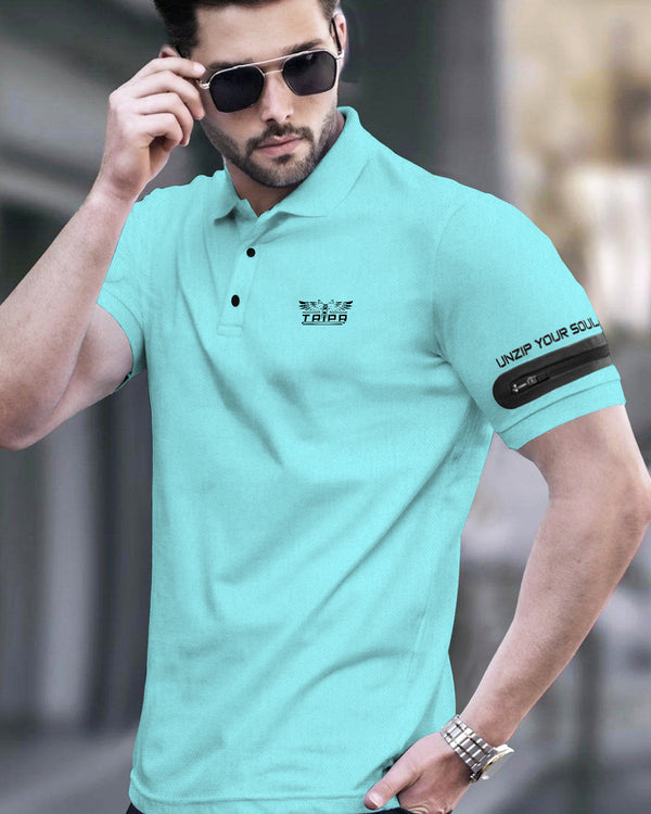 Men Designer Polo Collar Ivoryblue T-shirt