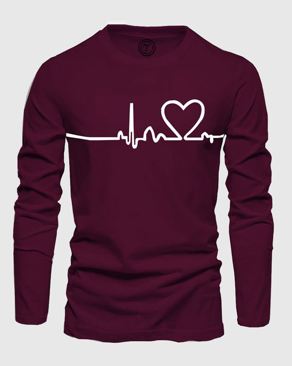Heartbeat Print Full Sleeve Maroon Men's T-shirt