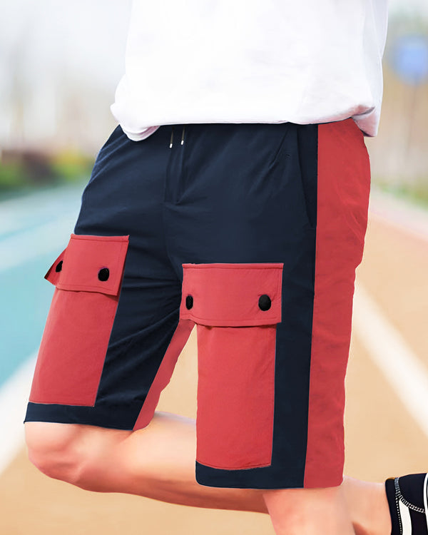 Men Colourblocked Multi-pocket Red-Navy Shorts