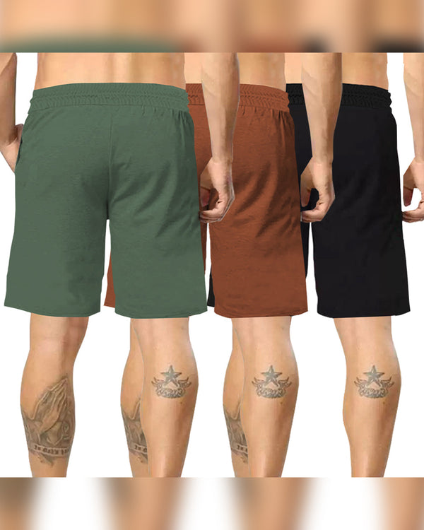 mens short-PACK OF 3-olivegreen-brown-black