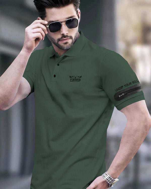 Men Designer Polo Collar Olivegreeen T-shirt