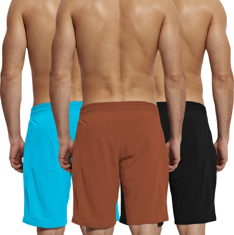 mens short-PACK OF 3-brown-black-skyblue