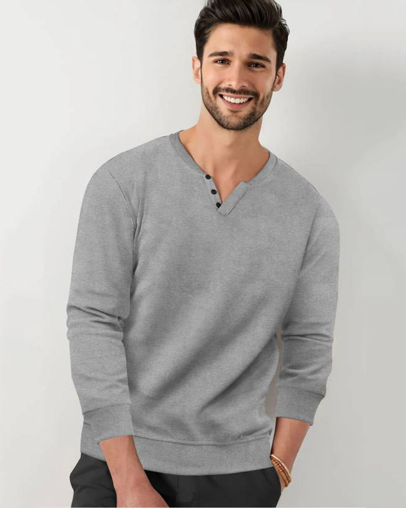 Men White Melange V-Neck Non-hooded Sweatshirt