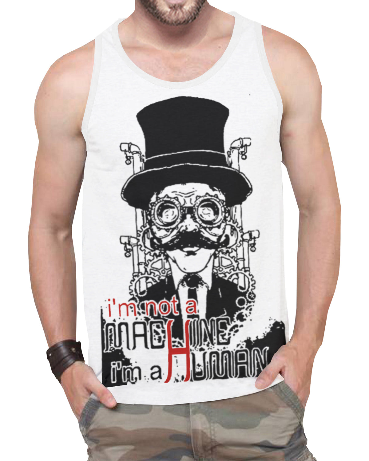 Men Printed White Vest