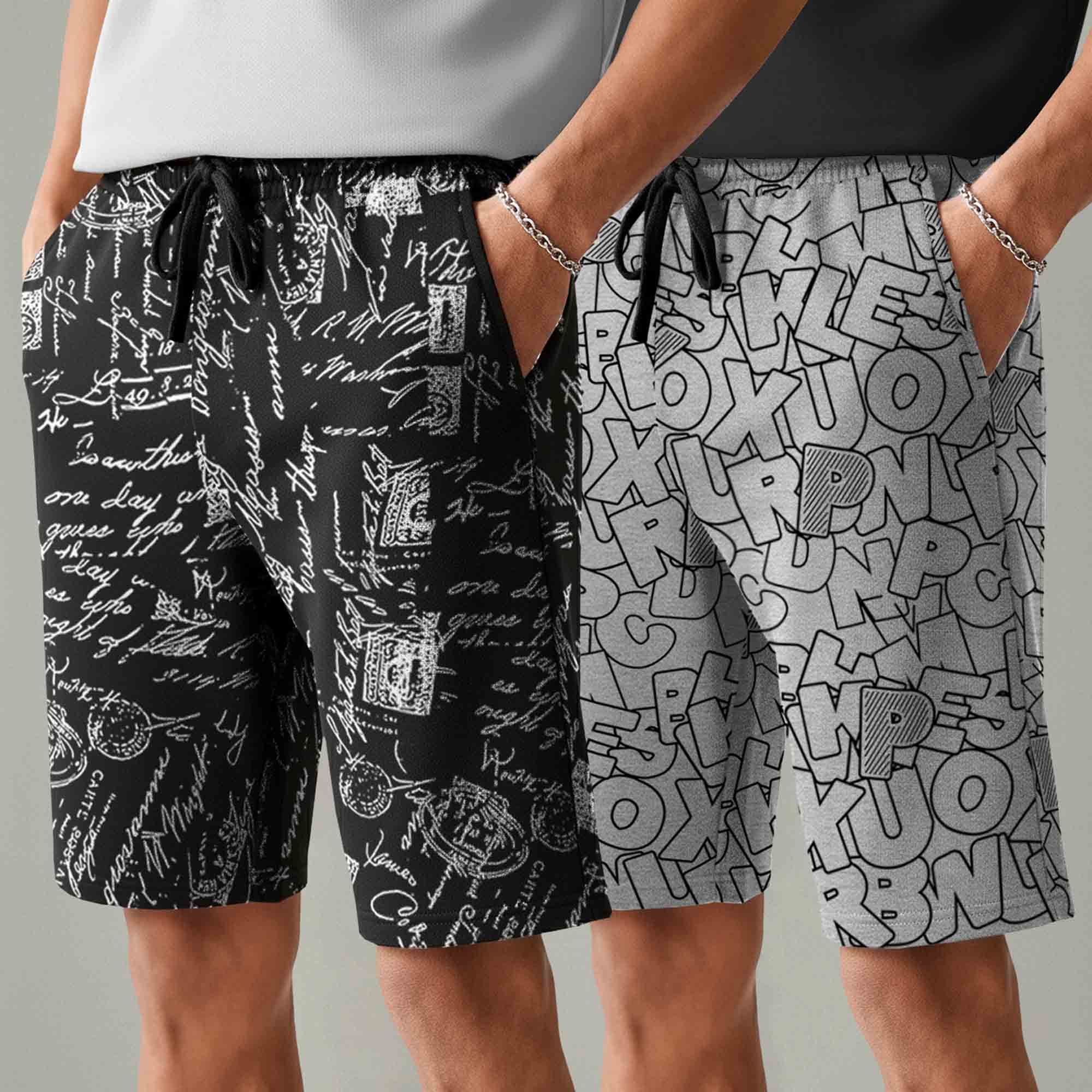 Men (Pack Of 2) All Over Printed Design Regular Fit Shorts