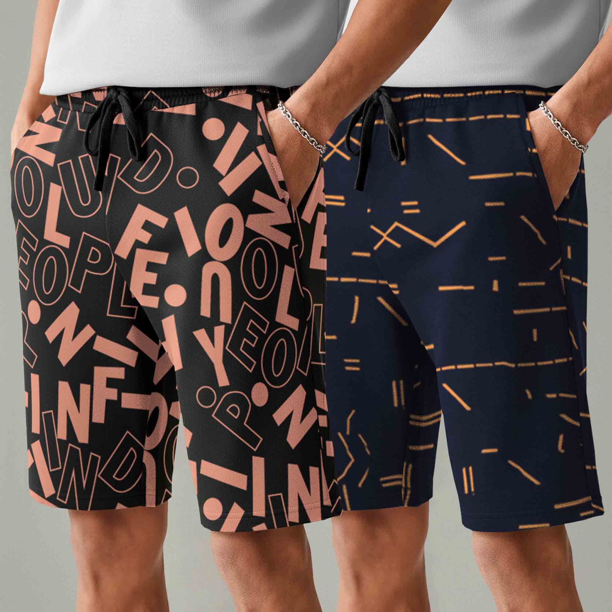 Men (Pack Of 2) All Over Printed Design Regular Fit Shorts
