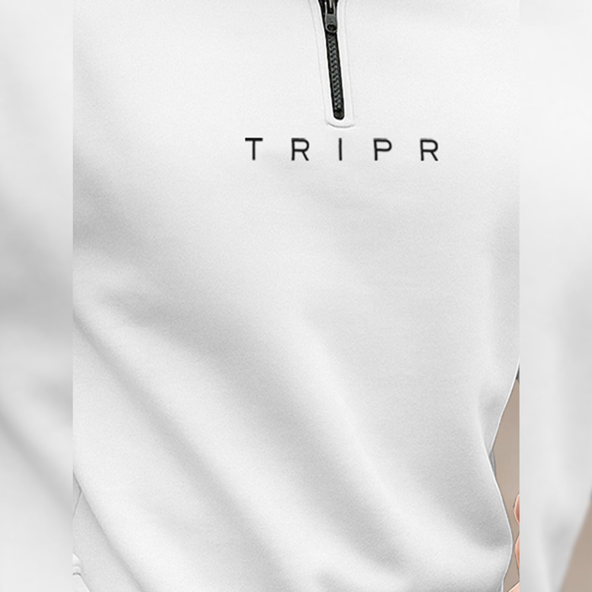 Men Zipper High Neck White Sweatshirt