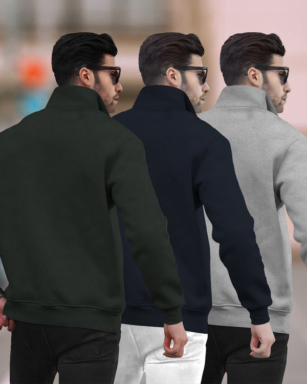 (Pack Of 3) Mens High Neck Winter Sweatshirt / Multicolour