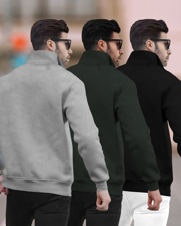 (Pack Of 3) Mens High Neck Winter Sweatshirt / Multicolour