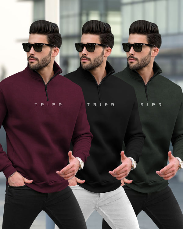 (Pack Of 3) Mens High Neck Winter Sweatshirt / Multicolour