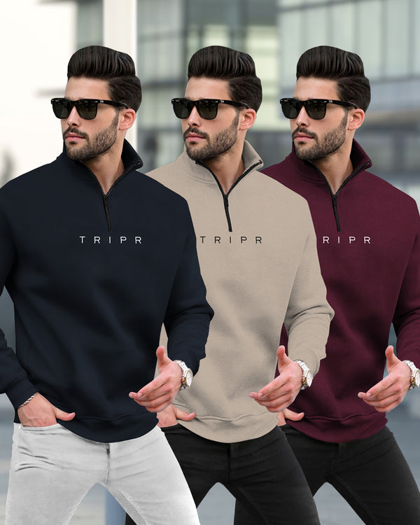 (Pack Of 3) Mens High Neck Winter Sweatshirt / Multicolour