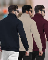 (Pack Of 3) Mens High Neck Winter Sweatshirt / Multicolour