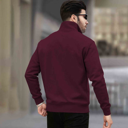 Men Zipper High Neck Maroon Sweatshirt