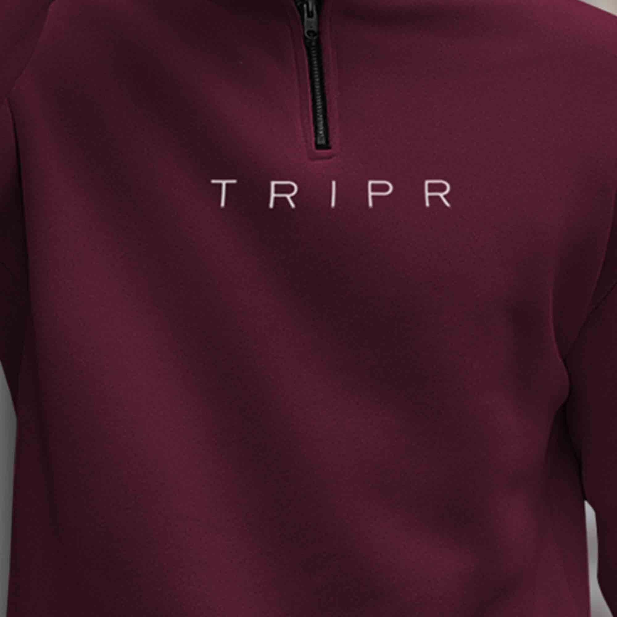 Men Zipper High Neck Maroon Sweatshirt