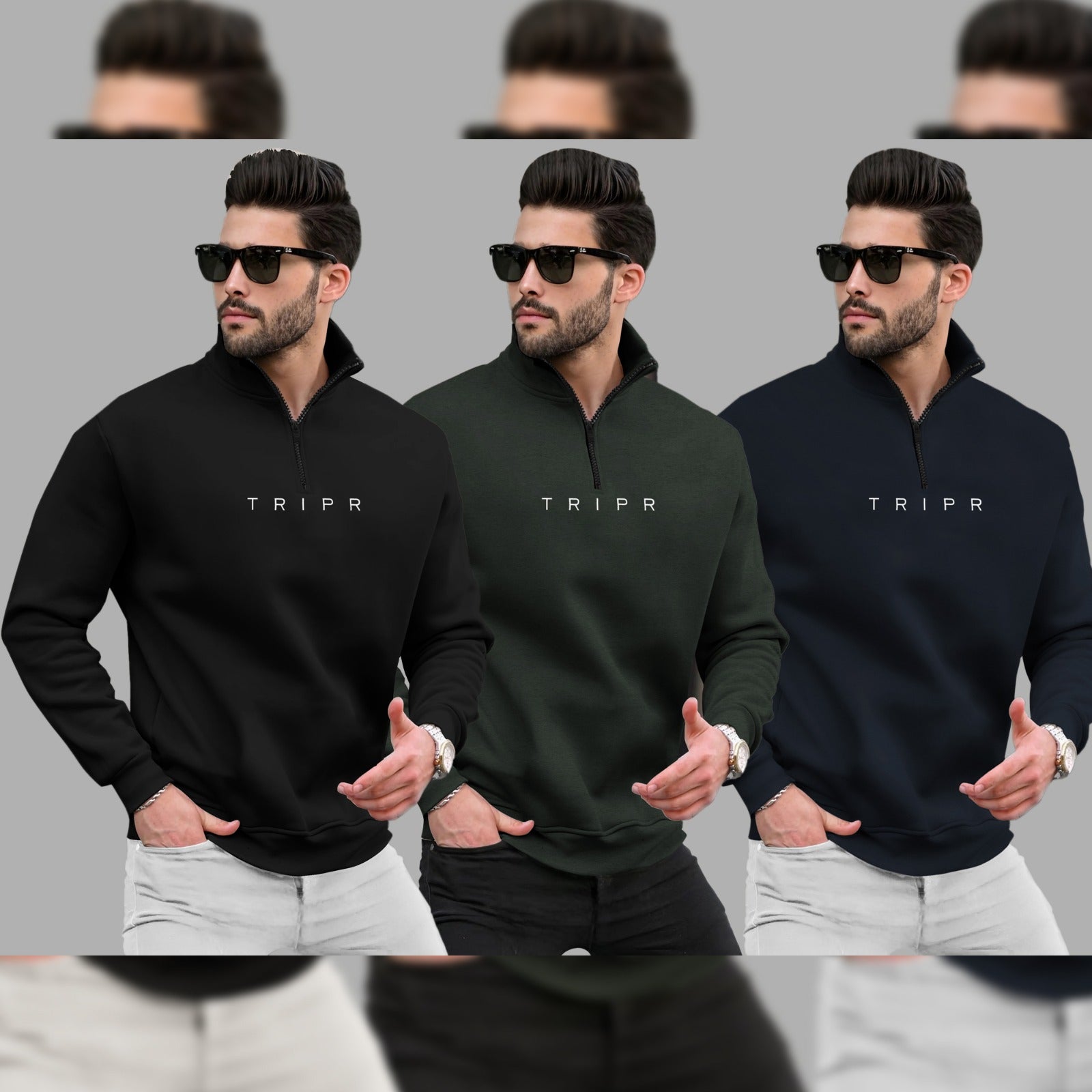(Pack Of 3) High Neck Sweatshirts - 6 Variants