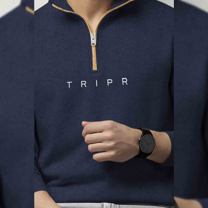 Men Full Sleeve High Neck Sweatshirt Navy blue