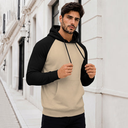 Dual Color Full Sleeve Hooded Sweatshirt Beige