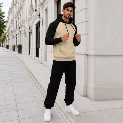 Dual Color Full Sleeve Hooded Sweatshirt Beige