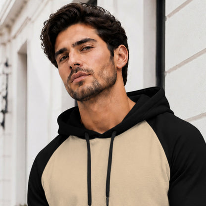 Dual Color Full Sleeve Hooded Sweatshirt Beige