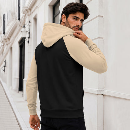 Dual Color Full Sleeve Hooded Sweatshirt Black|Beige