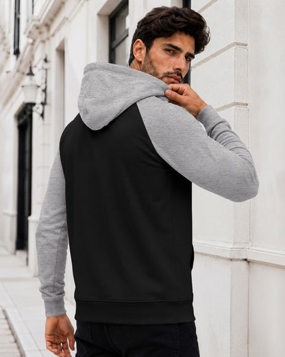Dual Color Full Sleeve Hooded Sweatshirt Black|Grey