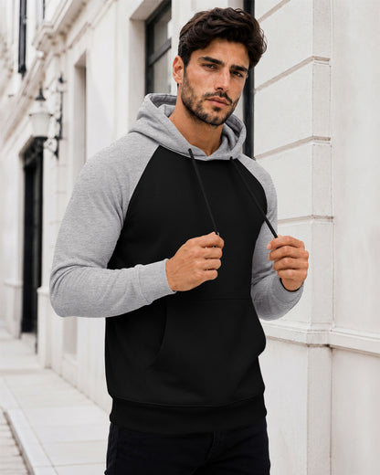 Dual Color Full Sleeve Hooded Sweatshirt Black|Grey