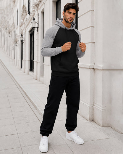 Dual Color Full Sleeve Hooded Sweatshirt Black|Grey