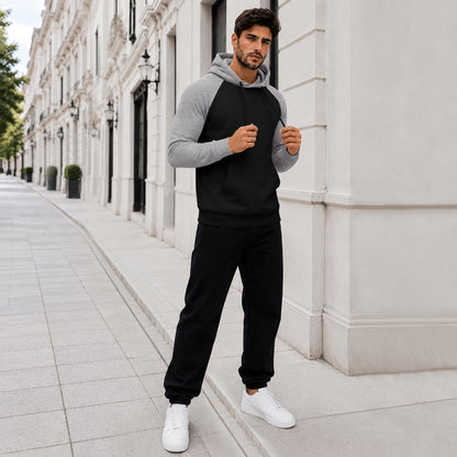 Dual Color Full Sleeve Hooded Sweatshirt Black|Grey