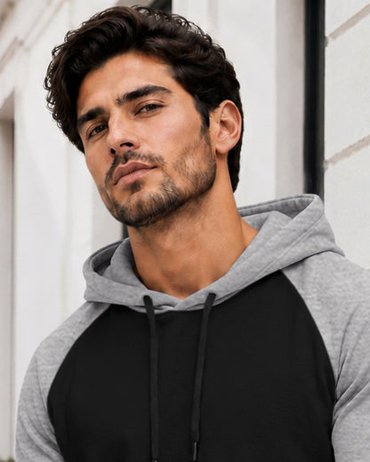 Dual Color Full Sleeve Hooded Sweatshirt Black|Grey