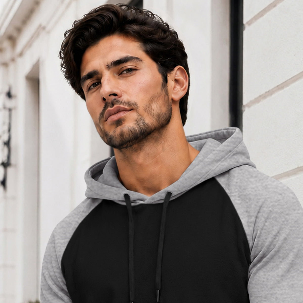 Dual Color Full Sleeve Hooded Sweatshirt Black|Grey